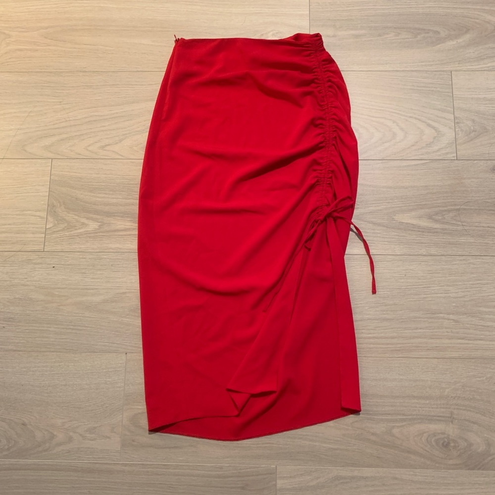 Zara Red Midi Skirt with Side Ruching